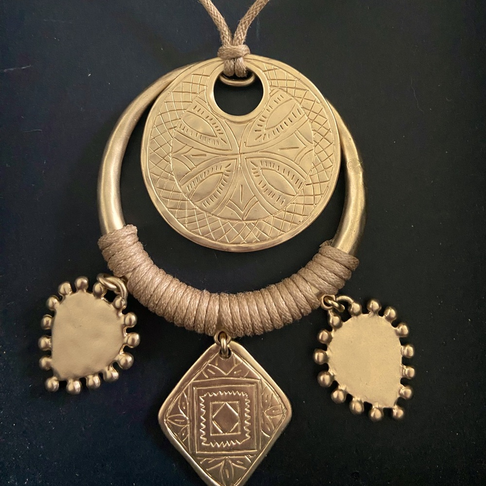 Bohemian adjustable Long necklace with artistic Brushed Gold design! Choker too!